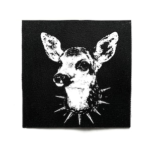 Deer Fawn Punk Sew On Patch – Cottagecore, Crust Punk, Folk, Goth, Battle Jacket Patches for Jackets & Bags – Screen Printed DIY Accessory
