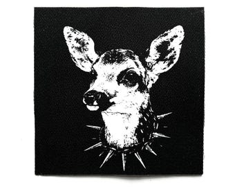 Deer Reh Rehkitz Punk Aufnäher zum Aufnähen – Cottagecore, Crust Punk, Folk, Goth, Jacke Aufnäher für Jacken & Taschen – Siebdruck DIY Accessoire