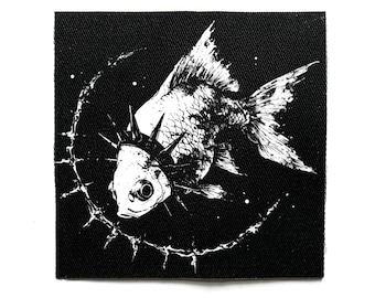 Punk Goldfisch Aufnäher zum Aufnähen – Lustig, Weirdcore, Crust Punk, Gothic, Gothic Jacke Aufnäher für Jacken & Taschen