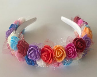 Floral Headband | Colourful Flower Headband | Flower Girl Headband | Party Headband | Wedding Headband & Headpiece | Ascot Hair Accessory