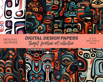 Tlingit/Haida Formline Digital Paper, Northwest Coast art, Scrapbook Papers, Seamless, Digital Background, Printable Paper Set, Indigenous Tlingit/Haida Formline Digital Paper, Northwest Coast art, Scrapbook Papers, Seamless, Digital Background, Printable Paper Set, Indigenous