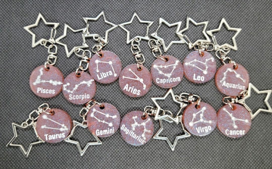 Astrology Zodiac Sign Keychains Red Etsy