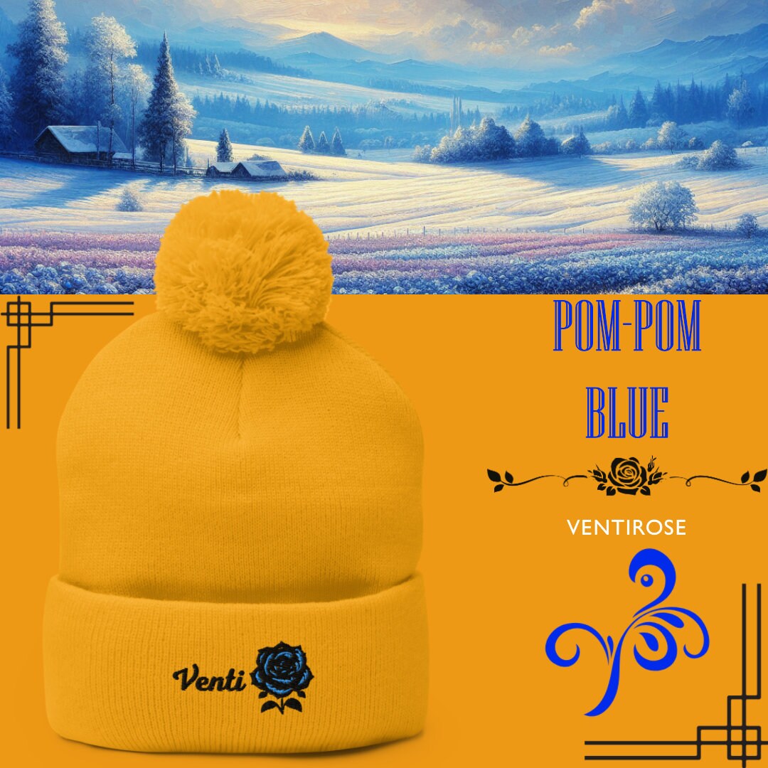 Ventirose Pompom Blue Yellow Beanie Pompom Beanie Brand Etsy