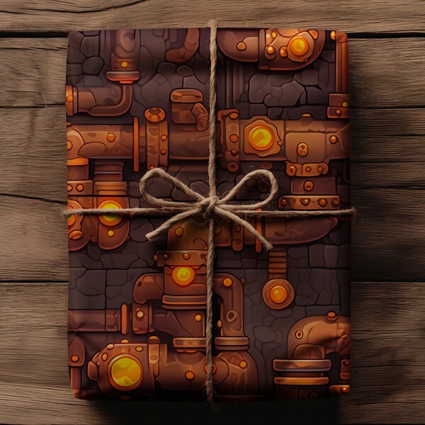 Steampunk Pipes Wrapping Paper,Victorian Futurism, Mechanical Designs, fantasy, sci-fy, roleplaying games, gamer, eco,