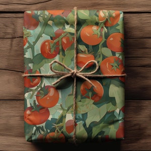 Red Tomato Vine Wrapping Paper Gardening, for Culinary Gifts, Italian Cuisine Fans, Home Cooks, food art, farmers market, ECO