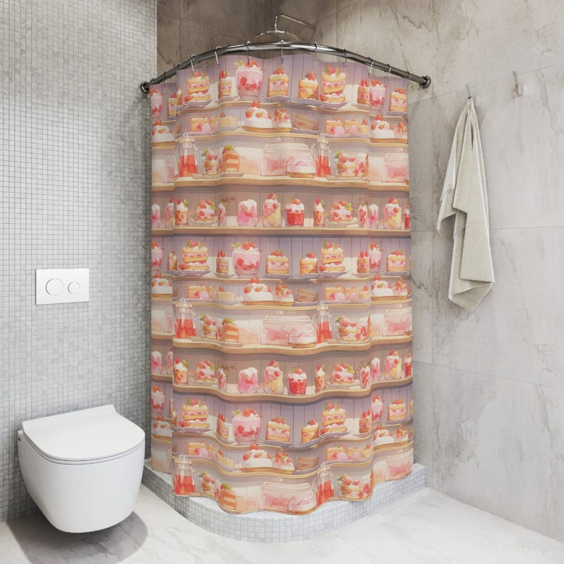 Cute Shower Curtain Cakes on Shelf Cute Bathroom Curtain With Etsy