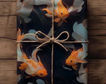 Charming cute goldfish Gift wrap Underwater longfin wrapping paper, Kids Gift, Anime Kawaii aquarium for he, fish lover, ECO