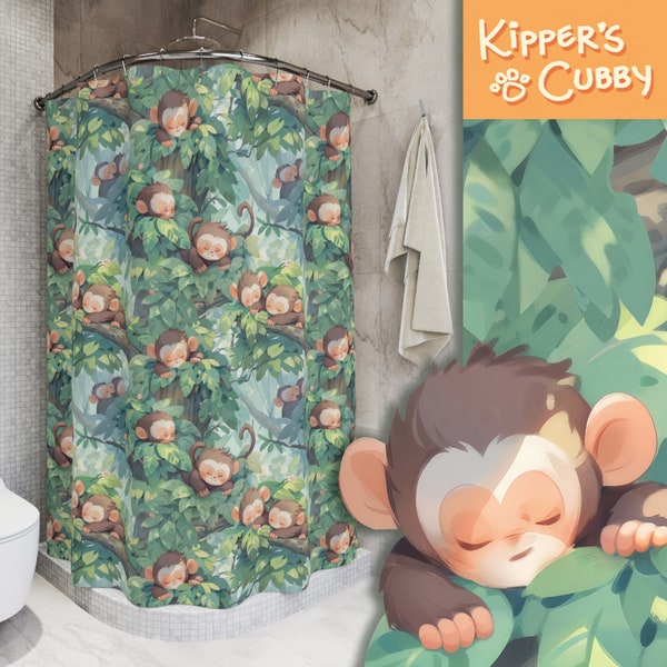 Cute monkeys Shower Curtain with sleeping apes Cute Animals on tree jungle Pattern Children's bath curtain gift Rainforest kawaii bathroom