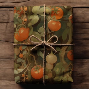 Red Tomato Vine Wrapping Paper Gardening, for Culinary Gifts, Italian Cuisine Fans, Home Cooks, food art, farmers market, ECO