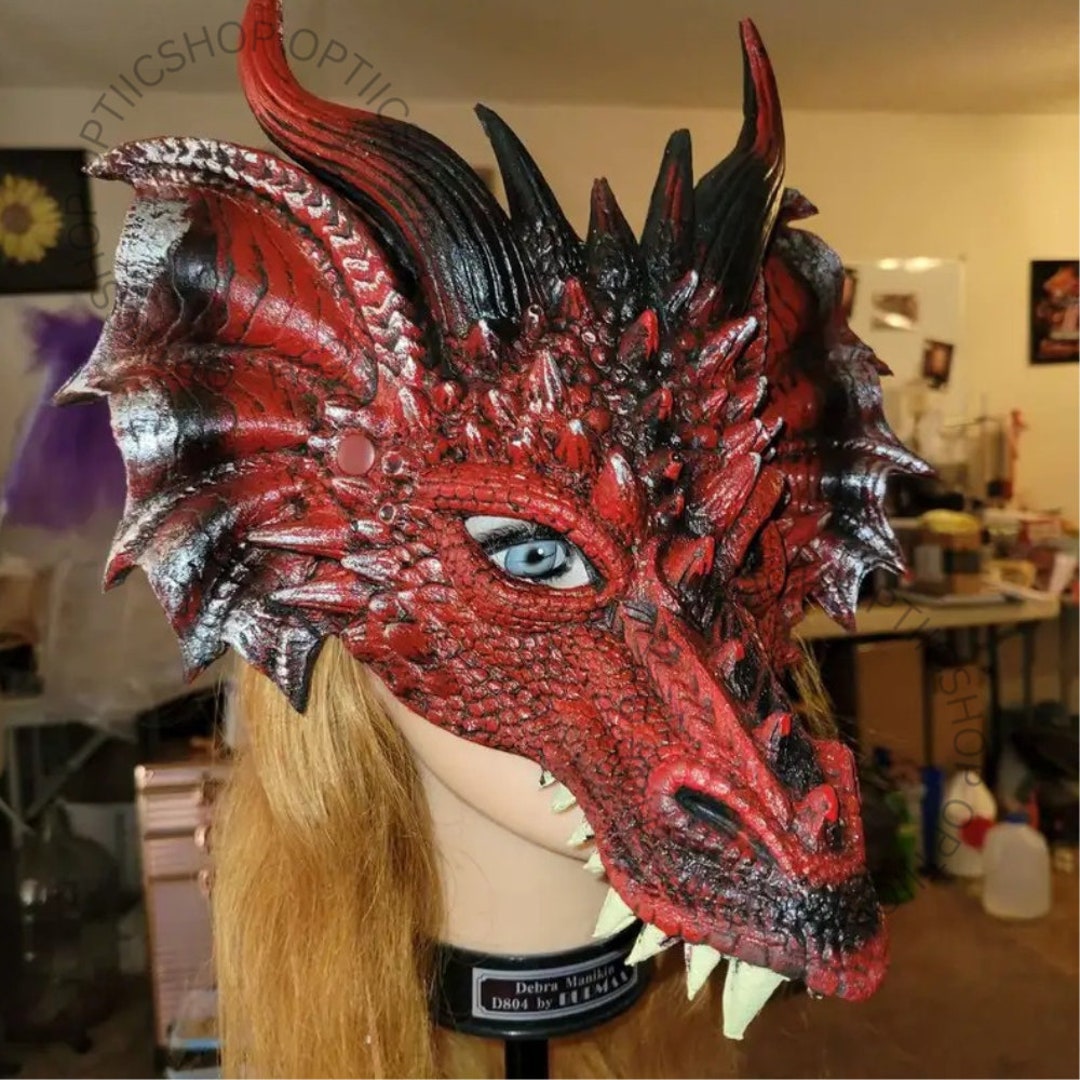 Himine Dragon Head Cosplay Mask - PU Foam Mask For Halloween & Festivals (Red+Black) - View #13