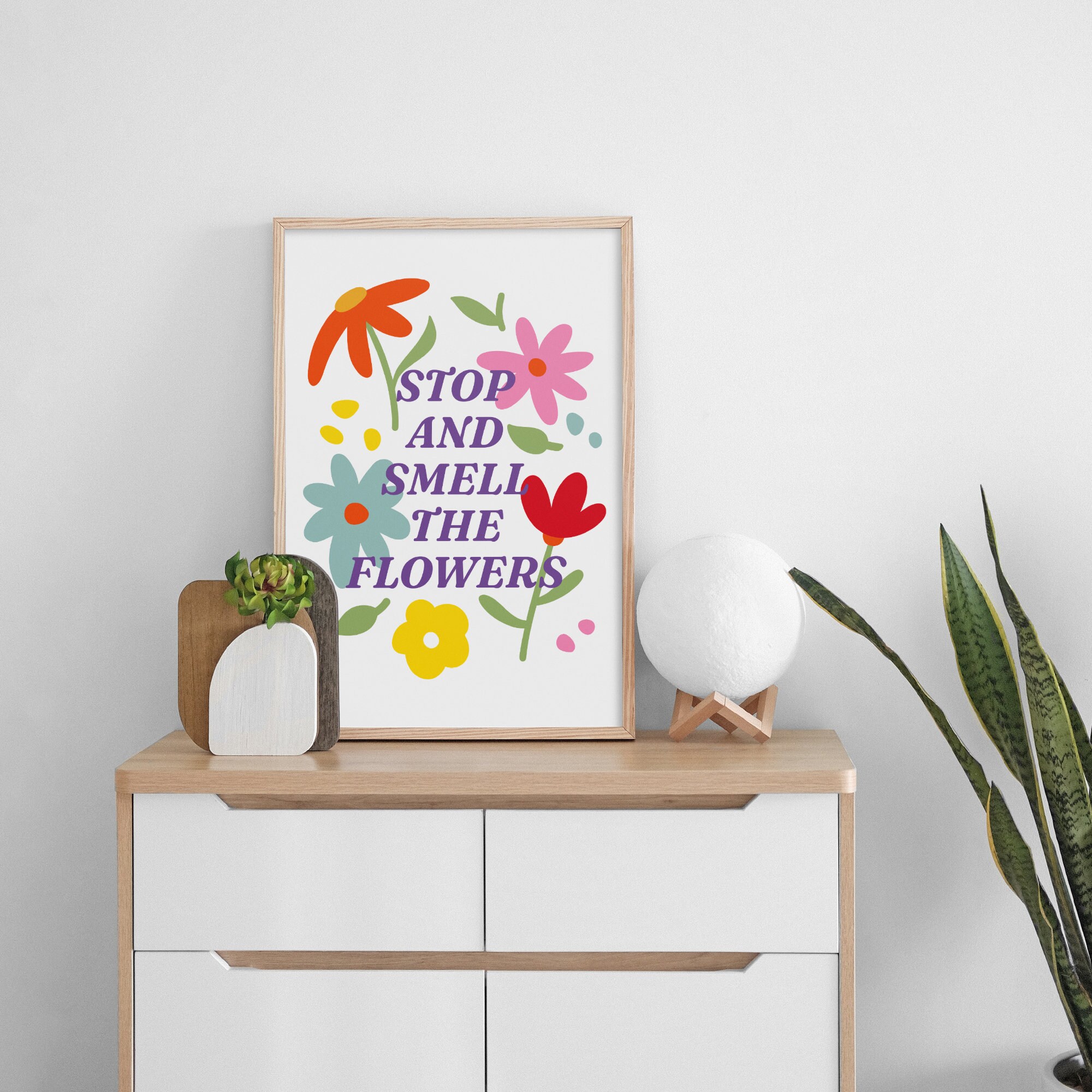 Stop and Smell the Flowers Bright Floral Wall Art Colorful Etsy