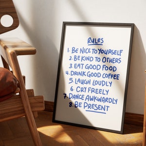 House Rules Wall Art, Retro Wall Art, Rules Art Print, Retro Quote Print, Quote Art Print, Dorm Room Decor, Digital Print, Minimalist Print