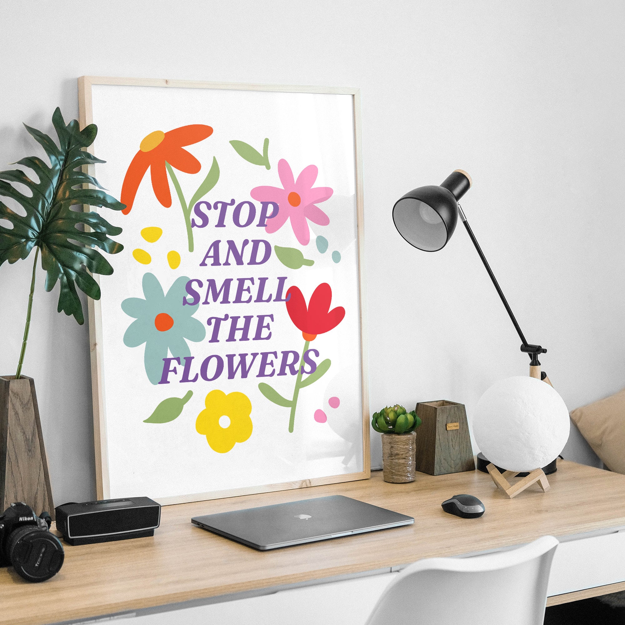 Stop and Smell the Flowers Bright Floral Wall Art Colorful Etsy