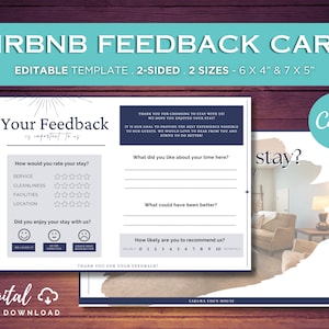 Airbnb Feedback Postcard, Editable Note Card, Airbnb Guest Rating Review Form, Welcome Sign, Thank You Card, VRBO, STR Host, Canva Template