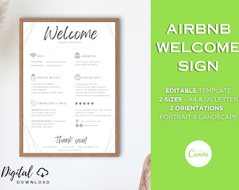 Airbnb Welcome Signage, Editable Printable Poster, Wifi Password Sign, House Rules, Vacation Rental, Check Out Instruction, Canva Template