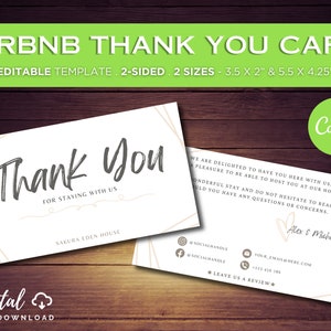 Cartão de agradecimento do Airbnb, cartão de notas editável, formulário de avaliação de hóspedes do Airbnb, sinal de boas-vindas, cartão postal de feedback, VRBO, anfitrião STR, modelo Canva