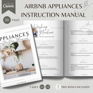 Airbnbs instruktionsmanual, guide till hushållsapparater, välkomstbok, gästhandbok för semesterbostäder, information om semesterbostäder, redigerbar utskrivbar Canvas-mall