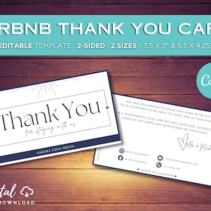Cartão de agradecimento do Airbnb, cartão de nota editável, formulário de avaliação de hóspedes do Airbnb, placa de boas-vindas, cartão postal de feedback, VRBO, anfitrião STR, modelo do Canva