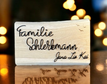 Familienschild Holz Eiche | Namensschild personalisiert| individuelles Türschild | Massivholzbrett | Eingangsschild Familie Haus