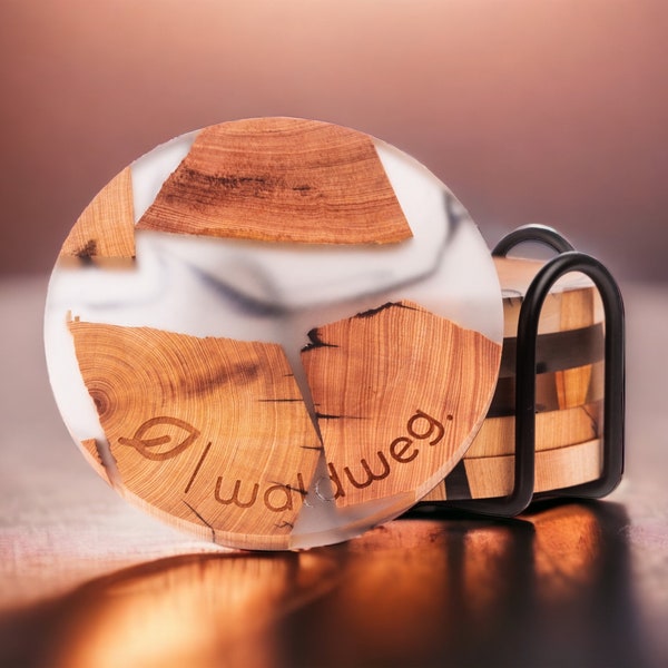 Untersetzer Holz Epoxidharz rund | Tischset 6-teilig | Getränkeuntersetzer Set | Tischdekoration