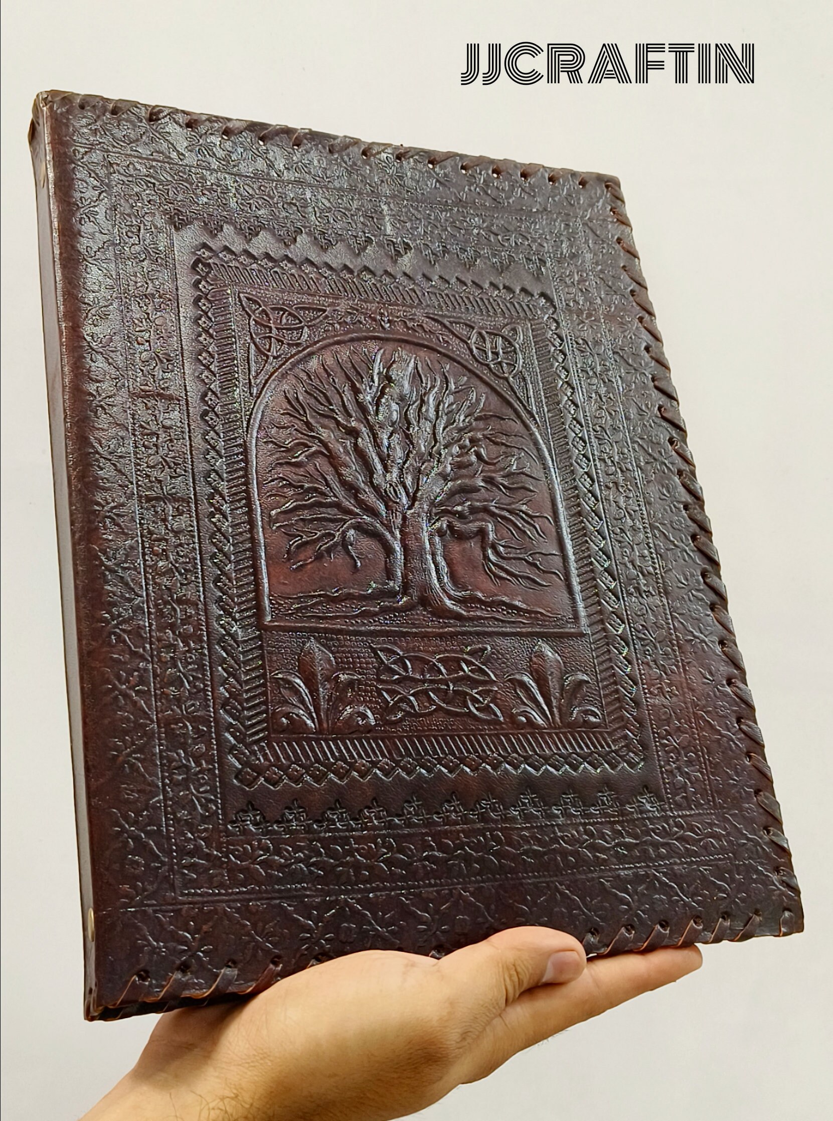 Personalized Tree Of Life Leather Ring Binder Portfolio - 3 Inch, Handmade, Holds A4 Paper, Custom Name Option
