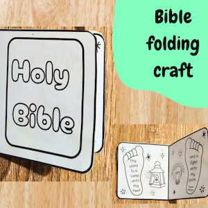 Bible Verse Paper Folding Craft for Kids | Christian Coloring Activity | Thy Word Is a Lamp  | Sunday School Printable | Mini Bible Folding