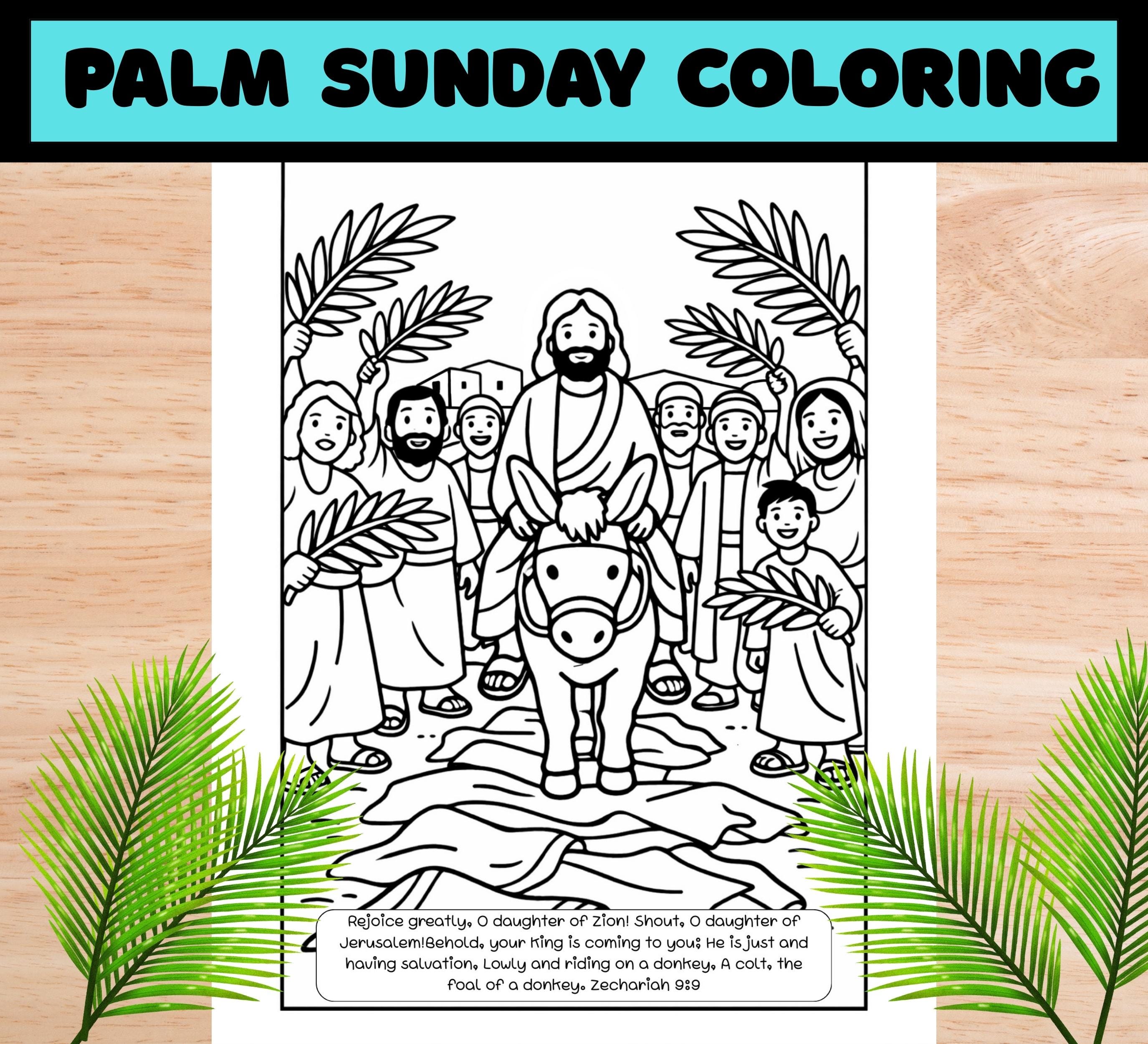 Palm Sunday Coloring Page | Easter Bible Activity | Jesus Riding a ...