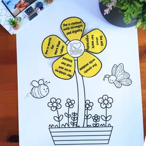 Printable Mothers Day Coloring Craft | Sunday school craft for Kids | Mothers Day Christian Activity | Proverbs 31 | Bible flower craft