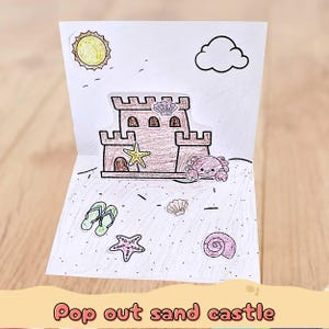 Sandcastle Kids Craft | Ocean Theme Paper Activity | Summer Printable | Beach Craft for Kids | Pop-Up Sandcastle Template | Beach coloring