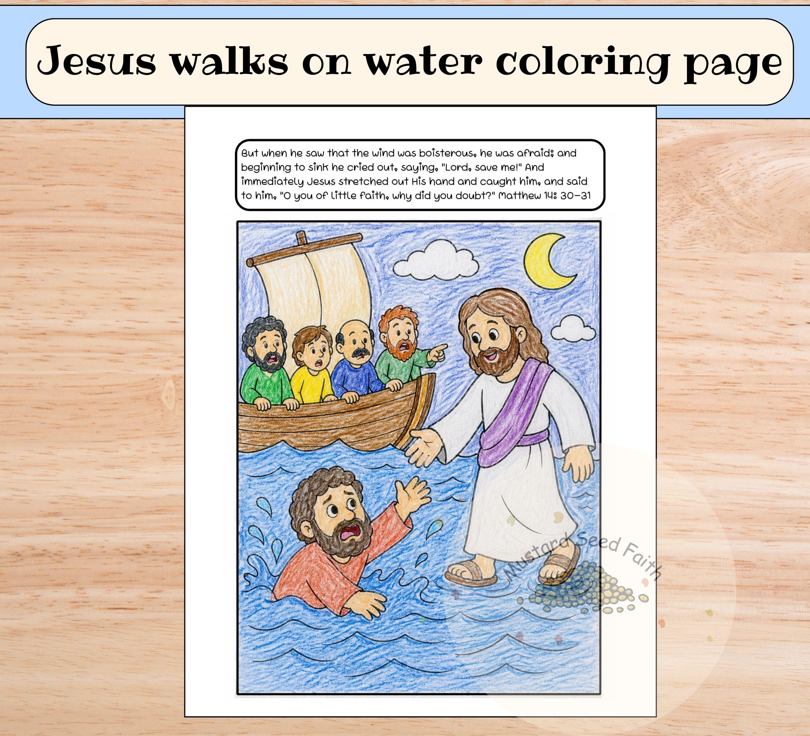 Jesus Walks on Water Coloring Page | Bible Coloring Page for Kids ...