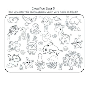 Creation coloring craft, animal coloring page, Christian coloring sheet, Sunday school craft, homeschool coloring page, kids bible craft