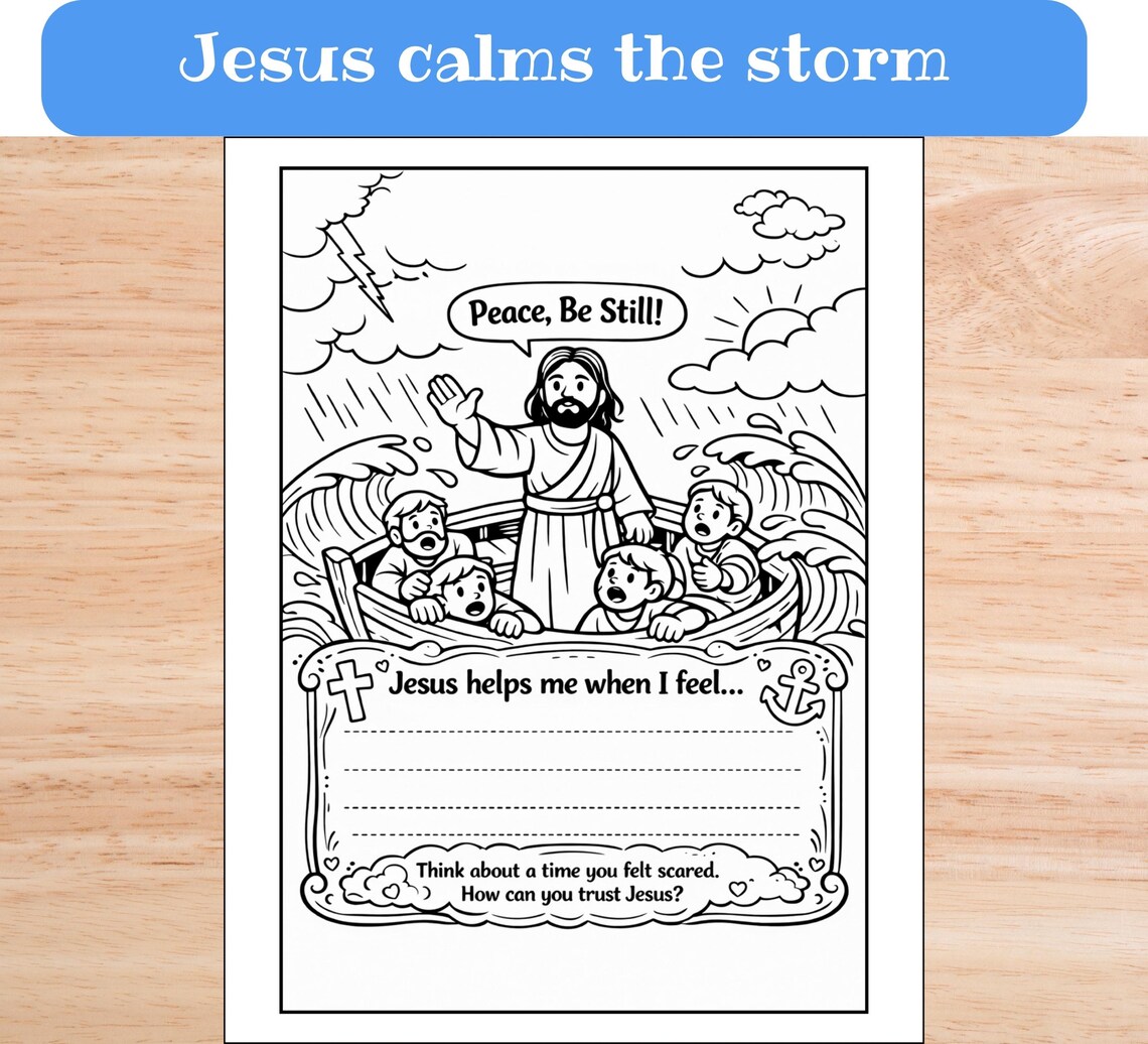 Jesus Calms the Storm Coloring Page for Kids | Bible Activity Sheet ...