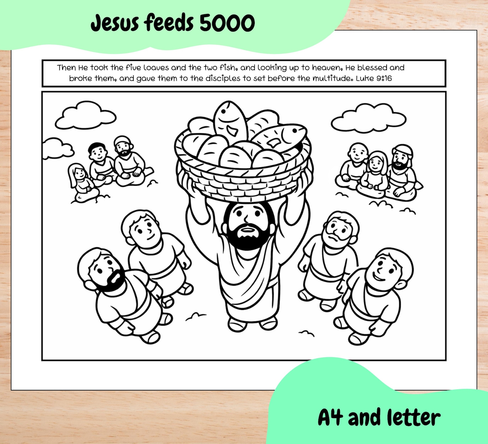 Feeding the 5000 Coloring Page | Jesus 5 Loaves and 2 Fish Printable ...