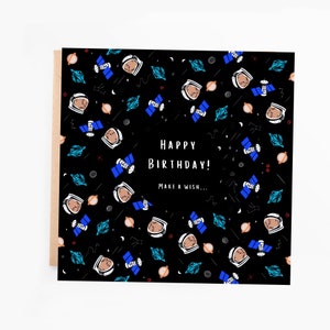 Biglietto d'auguri di buon compleanno / Biglietto d'auguri Esprimi un desiderio / Biglietto d'auguri Space Cat