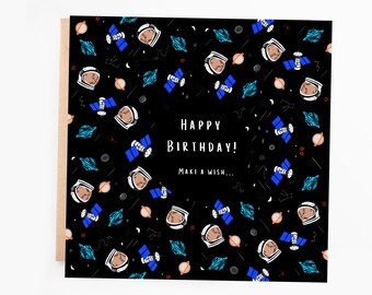 Space Cat Birthday Greeting Card: Make a Wish