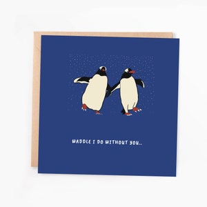 Cartão de felicitações para o Dia dos Pais com trocadilho dos pinguins | Waddle I Do Without You | Cartão de felicitações de aniversário | Cartão de trocadilho para o Dia dos Pais