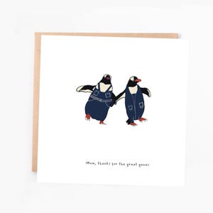 Tarjeta divertida del Día de la Madre con un juego de palabras, tarjeta con un juego de palabras de pingüino, gracias por los excelentes genes