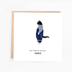 Carte de fête des pères chat, jeu de mots chat, merci pour les grands gènes carte papa, carte drôle, carte calembour chat anniversaire papa