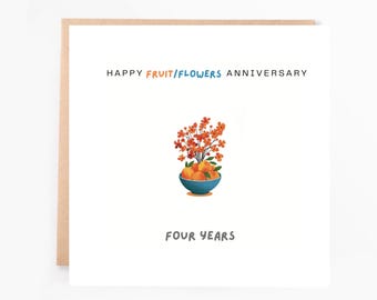 Fruit Flowers 4th Anniversary Card, Husband Wife Gift