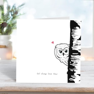 Jeu de mots hibou | Carte de jeu de mots pour la Saint-Valentin | Hibou t'aime toujours