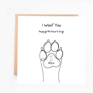Biglietto di auguri personalizzato per la festa della mamma con un cane, biglietto per cani, biglietto per la festa della mamma "Ti abbaio"