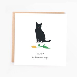 Black Cat-vaderdagkaart, kaart van de kat, kat met tulp, bloemdessin, kattenliefhebberkaart, kat en bloemenkaart
