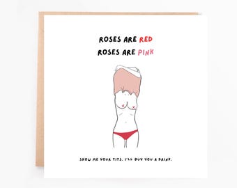 Rude Roses are Red Valentines Card, Cheeky Love Card