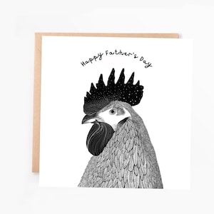 Biglietto d'auguri con il gallo, biglietto d'auguri per la festa del papà / Biglietto per papà / Biglietto illustrativo con il pollo per la festa del papà