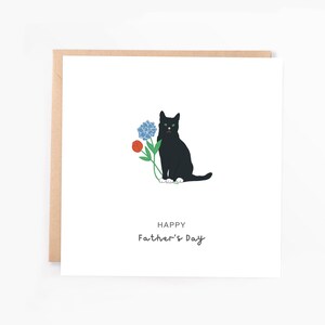 Cartão de Dia dos Pais do Gato Preto, Cartão do Gato, Cartão de Gato com buquê de flores, Design Floral, Cartão para Amantes de Gatos, Cartão de Gato e Flores