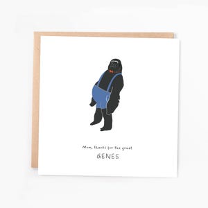 Moederdagkaart grappige woordspeling, woordspeling gorilla, bedankt voor de geweldige genen