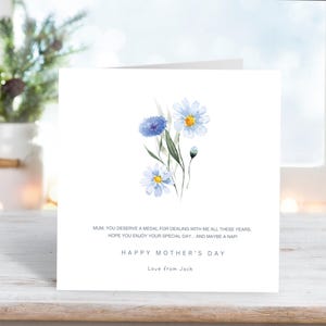 Carte personnalisée de fête des mères, carte de fleurs de fête des mères, carte drôle de meilleure maman