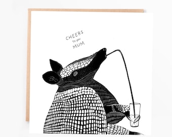 Tarjeta del Día de la Madre con Armadillo: Tarjeta de felicitación para mamá fiestera