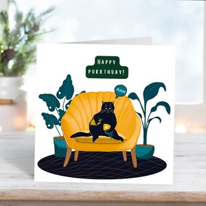 Cartão de felicitações de feliz aniversário de gato engraçado | Cartão de felicitações de feliz aniversário | Cartão de felicitações de gato