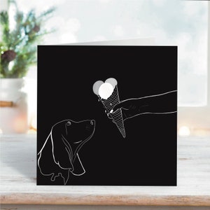 Hond en ijs wenskaart Vrienden verjaardag wenskaart | Kaart voor hem haar | Illustratieve kaart voor hondenliefhebbers